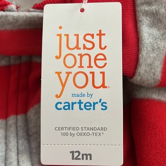 NWT Just One You One piece red and grey wit Santa & Deer on foot Fleece Size 12m - Picture 6 of 6